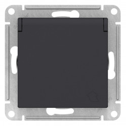 ATN001046 - AtlasDesign РОЗЕТКА с заземлением  со шторками с крышкой, 16А, IP20, механизм, КАРБОН