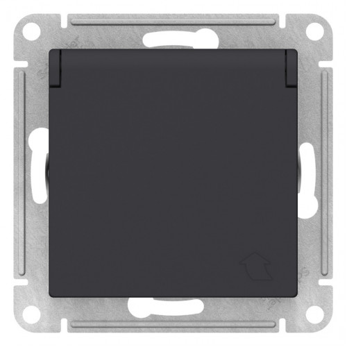 ATN001046 - AtlasDesign РОЗЕТКА с заземлением  со шторками с крышкой, 16А, IP20, механизм, КАРБОН