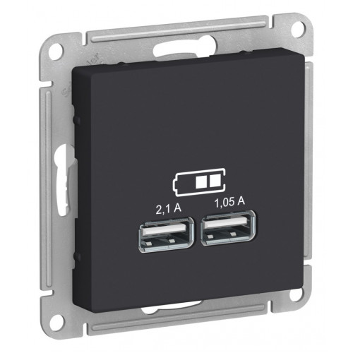 ATLASDESIGN USB РОЗЕТКА, 5В, 1 порт x 2,1 А, 2 порта х 1,05 А, механизм, КАРБОН