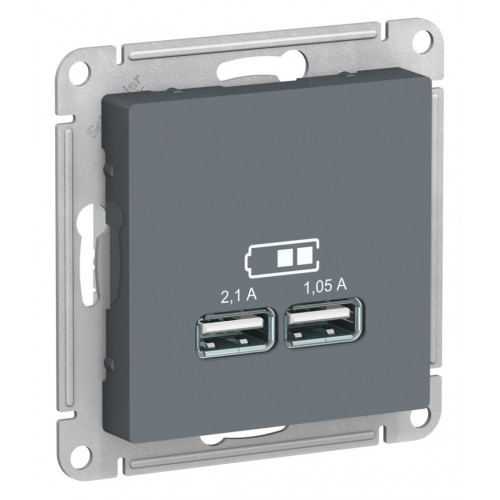 ATLASDESIGN USB РОЗЕТКА, 5В, 1 порт x 2,1 А, 2 порта х 1,05 А, механизм, ГРИФЕЛЬ