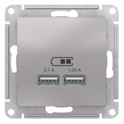 ATLASDESIGN USB РОЗЕТКА, 5В, 1 порт x 2,1 А, 2 порта х 1,05 А,механизм, АЛЮМИНИЙ