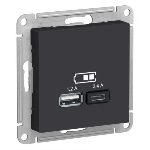 AtlasDesign USB розетка A+С, 5В/2,4А, 2х5В/1,2 А, карбон