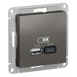 AtlasDesign USB розетка A+С, 5В/2,4 А, 2х5В/1,2 А, сталь
