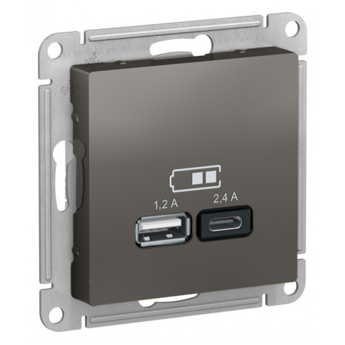 AtlasDesign USB розетка A+С, 5В/2,4 А, 2х5В/1,2 А, сталь