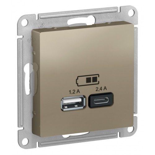 AtlasDesign USB розетка A+С, 5В/2,4А, 2х5В/1,2А, шампань