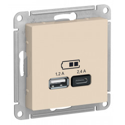 AtlasDesign USB розетка A+С, 5В/2,4А, 2х5В/1,2А, бежевый
