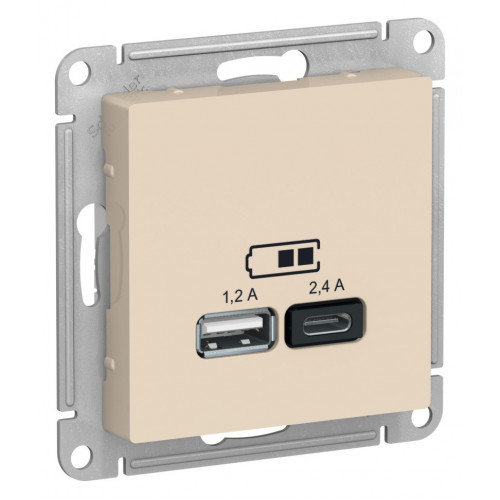AtlasDesign USB розетка A+С, 5В/2,4А, 2х5В/1,2А, бежевый