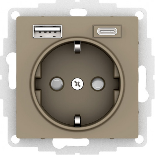 ATN000532 - AtlasDesign РОЗЕТКА 16А c 2 USB A+C, 5В/2,4А/3,0А, 2х5В/1,5А, механизм, ШАМПАНЬ
