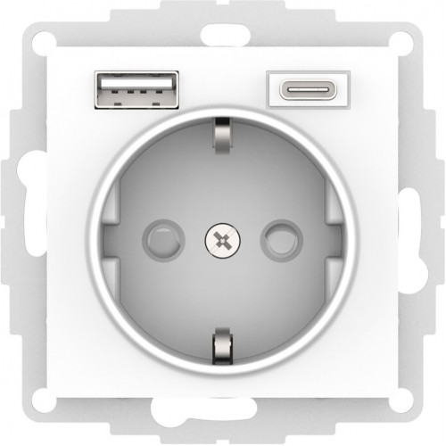 ATN000132 - AtlasDesign РОЗЕТКА 16А с 2 USB A+C, мех, БЕЛЫЙ