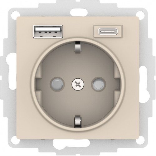 ATN000232 - AtlasDesign РОЗЕТКА 16А c 2 USB A+C, 5В/2,4А/3,0А, 2х5В/1,5А, механизм, БЕЖЕВЫЙ