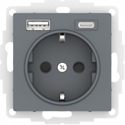 ATN000732 - AtlasDesign РОЗЕТКА 16А c 2 USB A+C, 5В/2,4А/3,0А, 2х5В/1,5А, механизм, ГРИФЕЛЬ