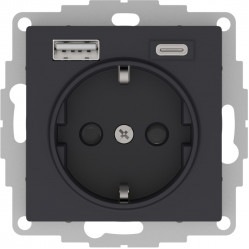 ATN001032 - AtlasDesign РОЗЕТКА 16А c 2 USB A+С, 5В/2,4А/3,0А, 2х5В/1,5А, механизм, КАРБОН
