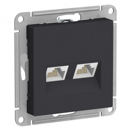 ATLASDESIGN РОЗЕТКА двойная компьютерная RJ45+RJ45, кат.6А, механизм, КАРБОН