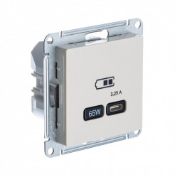 ATLASDESIGN USB РОЗЕТКА тип-C 65W высокоскор.заряд. QC, PD, механизм, БЕЖЕВЫЙ