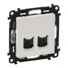 Розетка двойная компьютерная RJ 45 6e UTP. Цвет Белый. Legrand Valena Life (Легранд Валена Лайф). 755480 (с держателем маркировки). 753043+755420