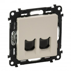 Розетка двойная компьютерная RJ 45 6e UTP. Цвет Слоновая кость. Legrand Valena Life (Легранд Валена Лайф). 755481 (с держателем маркировки). 753043+755421