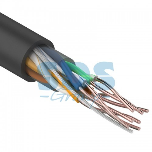 Кабель UTP REXANT 4PR 24AWG, CU (медь), CAT5e, 100 МГц, PE, черный, OUTDOOR, бухта 25 м