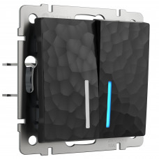Выключатель двухклавишный проходной с подсветкой черный