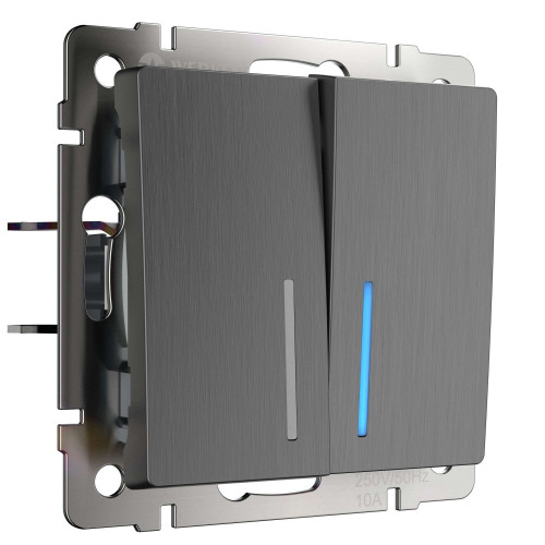 Выключатель двухклавишный с подсветкой графит рифленый